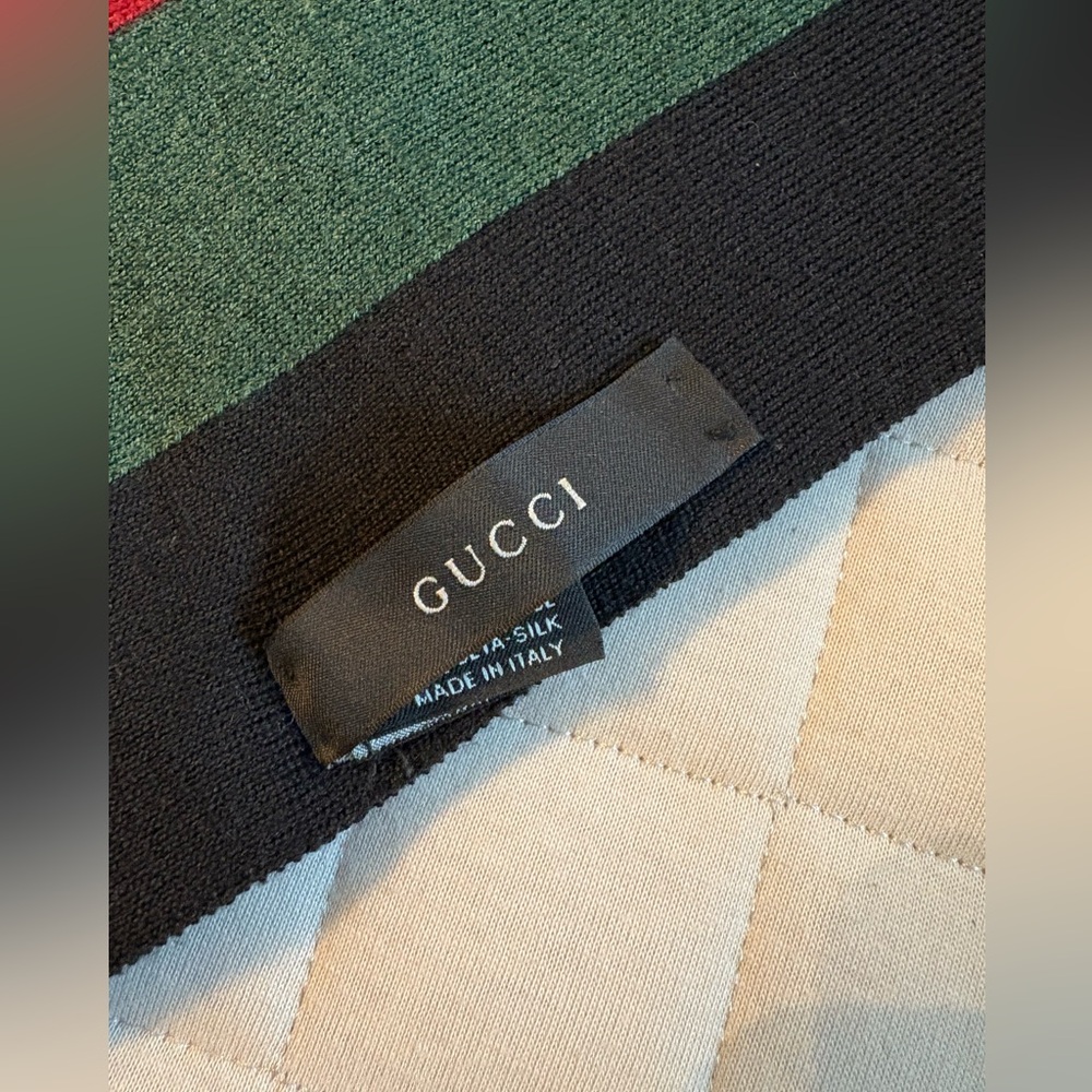 Gucci Silk Wool Web Knit Black and Red/Green Scarf - Picture 2 of 8